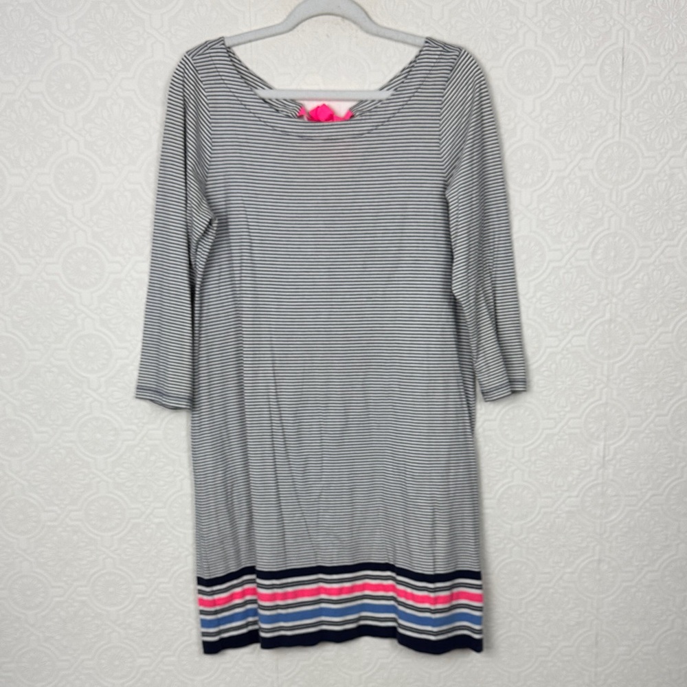 Lilly Pulitzer Striped 3/4 Sleeve‎ Dress Pink Blue Border Hem Size Small
